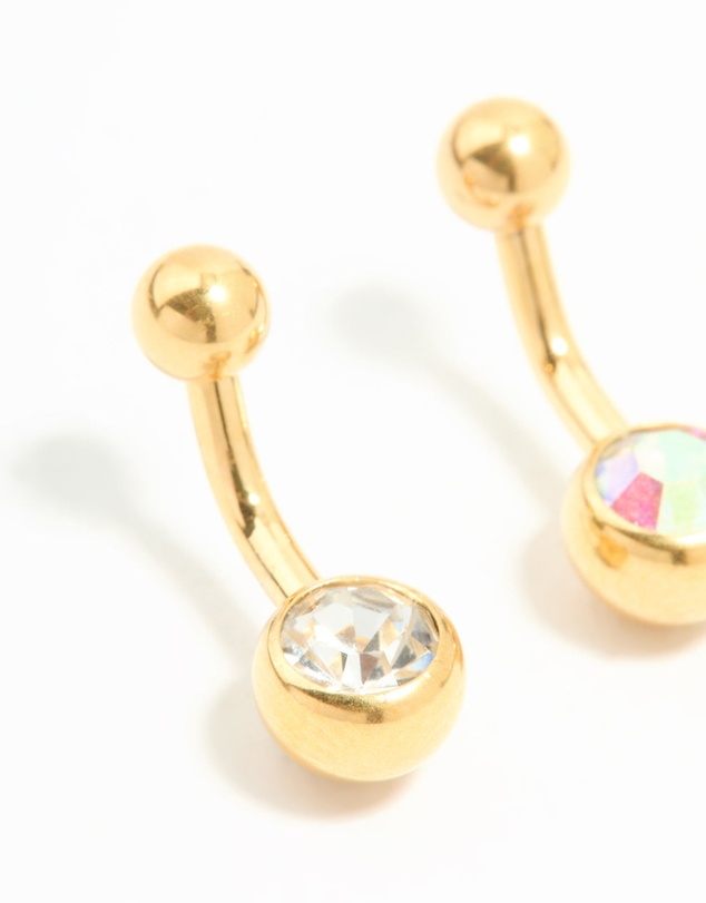Lovisa - Gold Plated Titanium Cubic Zirconia Simple Belly Bars 2-Pack