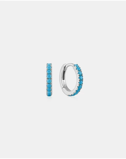 Ania Haie - Silver Aqua Blue Row Huggie Hoop Earrings