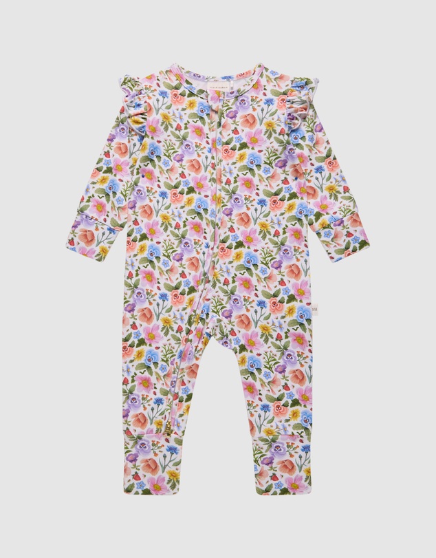 Fleur Harris - 'Heirloom Treasures' Precious Frill Coverall in Snow Floral