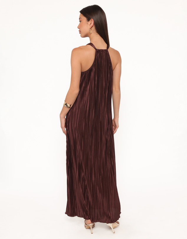 Petal & Pup - Melody Plisse Halter Maxi Dress - Brown