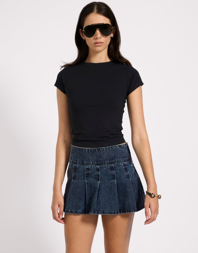 ONE TEASPOON - Pleated Low Waist Micro Mini Denim Skirt - Indigo Blue