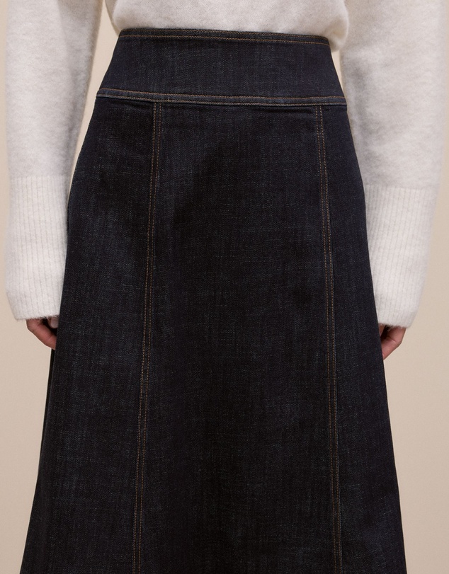Trenery - Australian Cotton Blend Denim Panelled Skirt in Rinse Wash