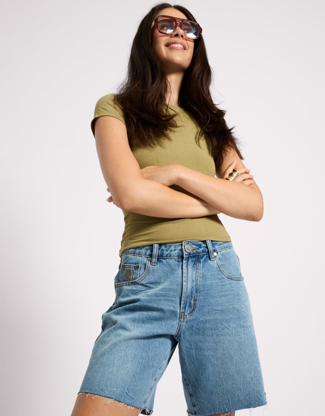 ONE TEASPOON - Jacksons Mid Waist Wide Leg Denim Shorts - Blue Crush
