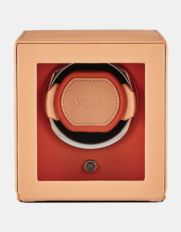 Wolf - WOLF Cub Seltzer Single Watch Winder with Cover Peach/Orange