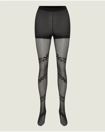 INSTOCK - Love — 40 Denier Sheer Black Tight w/ Flocked Vine Pattern