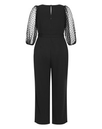 City Chic - Plus size Asher Spot Mesh Sleeve Jumpsuit - black