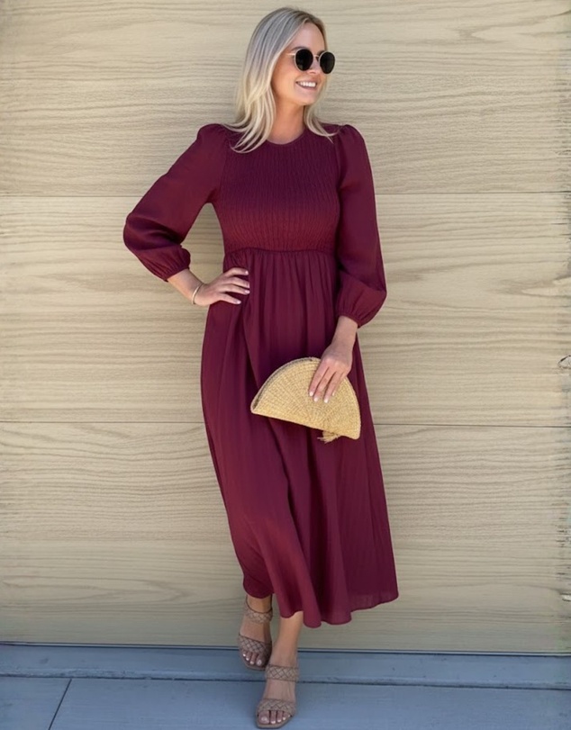 Esther & Co - Iolana Dress - Wine Long Sleeve