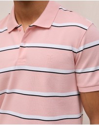 Trenery - Cotton Pique Double Stripe Polo in Light Pink