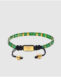 Nialaya Jewellery - Men's Bracelet with Marbled Green and Gold Miyuki Tila Beads