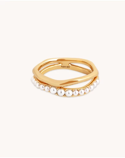 Astrid & Miyu - Molten Illusion 18ct Gold Plated Pearl Ring