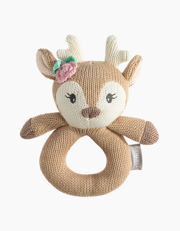 Living Textiles - Knitted Ring Rattle - Ava the Fawn