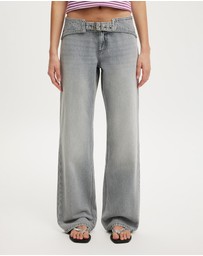 Cotton On - Belted Low Rise Straight Jean