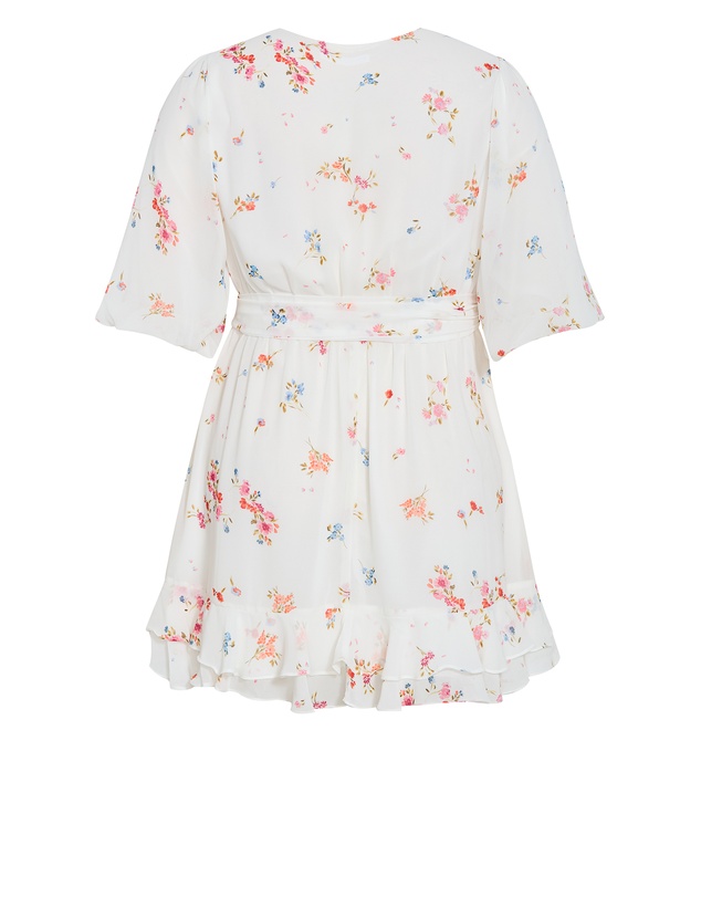 City Chic - Plus size Kandice Petal Print Mini Dress - ivory