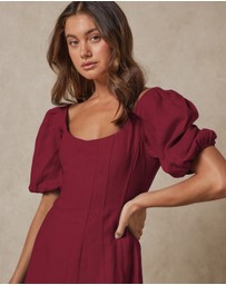 AERE - Paloma Linen Puff Sleeve Midi Dress
