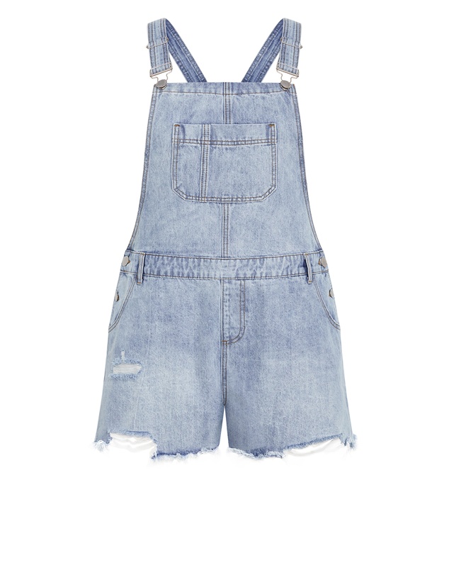 City Chic - Plus size Rip Short Denim Overall - light wash