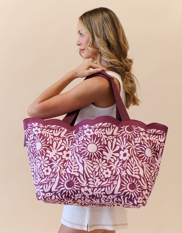 Sky Gazer - Scalloped Edge Beach Bag- Berry Sunrise