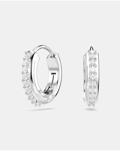 Swarovski - Matrix hoop earrings, Round cut, White, Rhodium plated