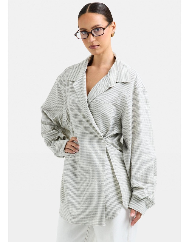 Alice In The Eve - Lauren Plaid Boyfriend Wrap Long Sleeve Shirt