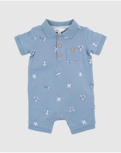 Bebe by Minihaha - Harlan Embroidered Short Sleeve Polo Romper - Babies