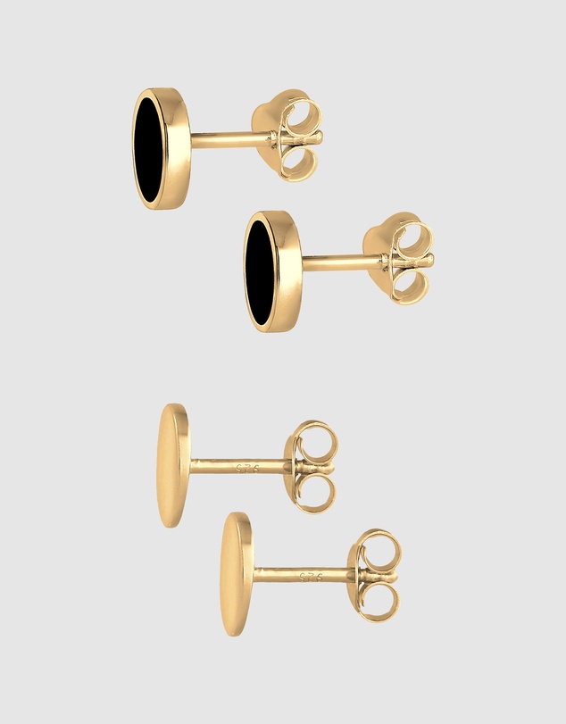 Kuzzoi - ICONIC EXCLUSIVE - Earrings Men Set Stud Circle Geo with Enamel in 925 Sterling Silver Gold Plated