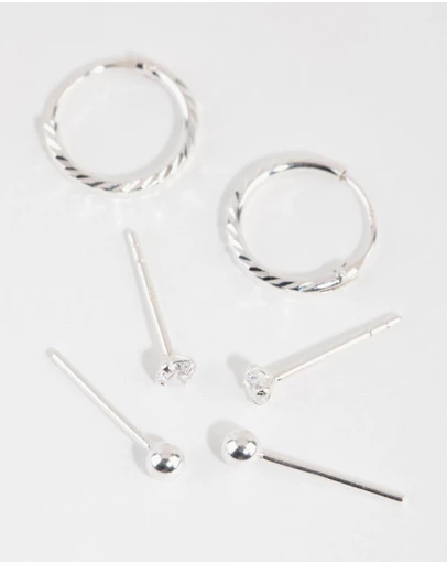 Lovisa - Sterling Silver Ball Diamante Stud & Hoop Earring Pack