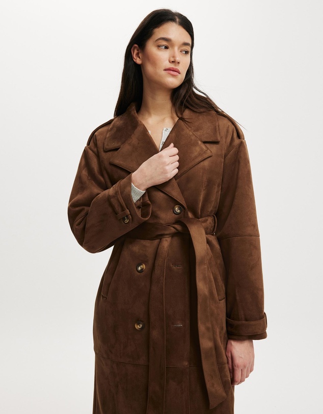 Cotton On - Faux Suede Trench Coat