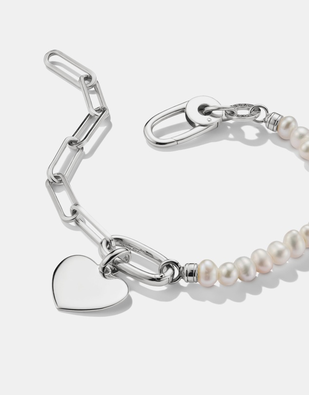 THOMAS SABO - THOMAS SABO Connect Charm Bracelet Paperclip with Pearls Silver