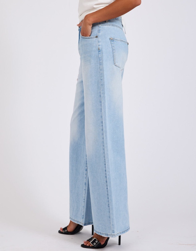 ONE TEASPOON - Love Machines Mid Waist Super Wide Leg Heartless Denim Jeans - Blue