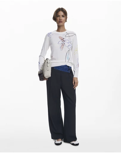 Desigual - Fine sweater with floral strokes