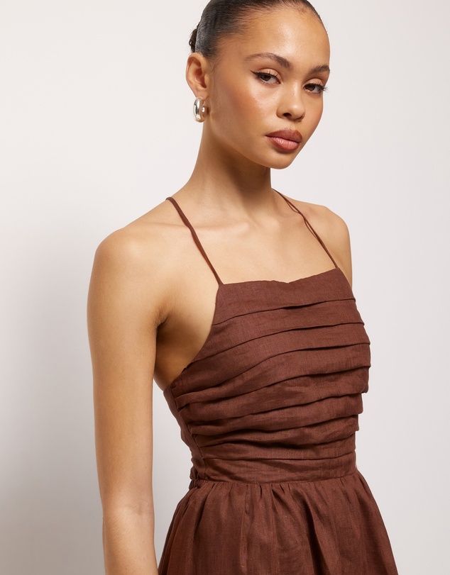 AERE - Irisa Linen Tie Back Midi Dress