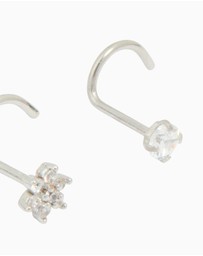 Lovisa - Surgical Steel Cubic Zirconia Floral & Classic Threadless Nose Studs 3-Pack