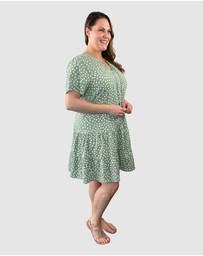 Love Your Wardrobe - Sage Print Drop Waist Dress
