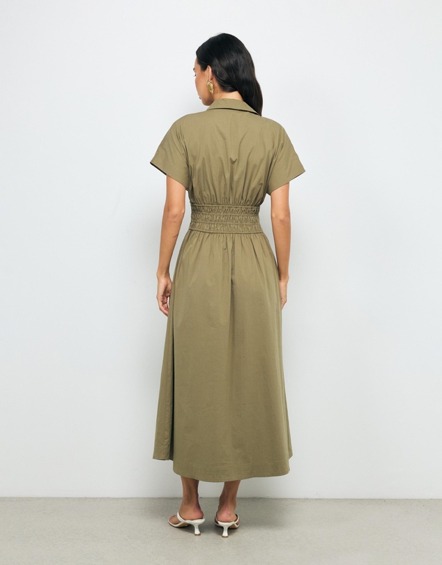 AERE - Carmine Shirred Waist Shirt Dress