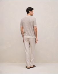 Trenery - Linen Cotton Rib Stripe Knit T-shirt in Flax