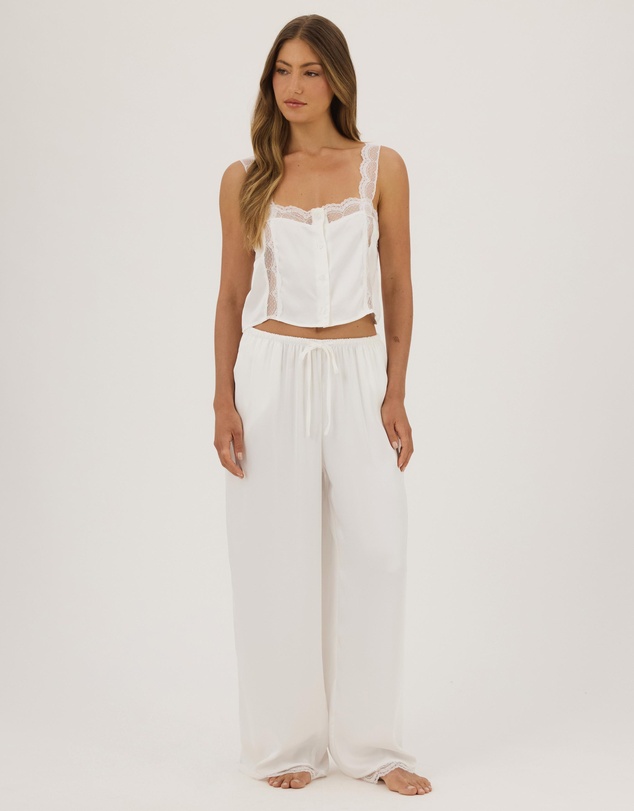 Atmos&Here - Pearl Lace Trim Cami Satin Pyjama Set