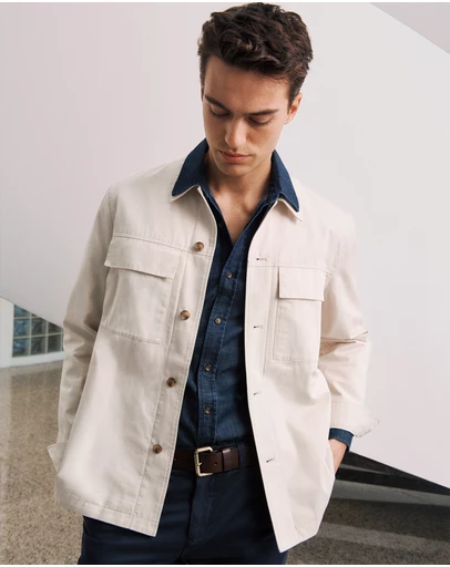 Trenery - Cotton Twill Chore Jacket in Stone