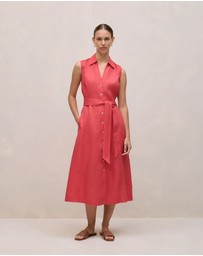 Trenery - Linen Sleeveless Shirt Dress in Crimson
