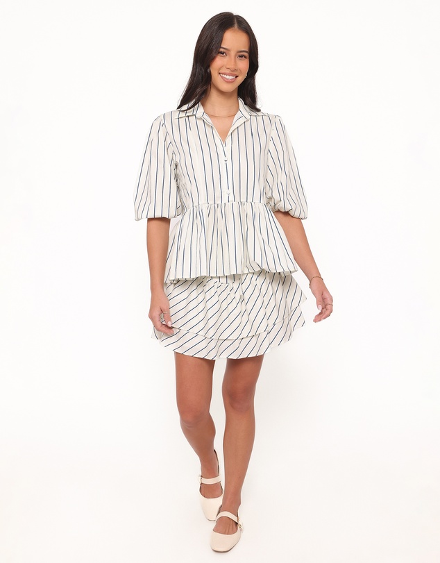 Petal & Pup - Thomas Short Sleeve Peplum Top - Yellow/Blue Stripe