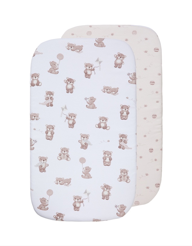 Living Textiles - 2 Pack Organic Bedside Sleeper Fitted Sheet - Cuddly Bear