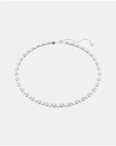 Swarovski - Matrix Tennis Necklace, Crystal Pearl, Round Cut, White, Rhodium Plated