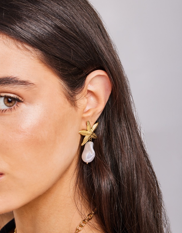 Zoe Olivia - Waterproof Starfish and Pearl Drop Stud Earrings