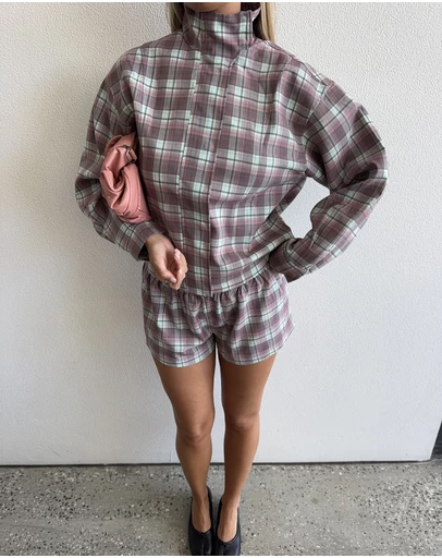 Dazie - Isla Funnel Neck Check Bomber Jacket