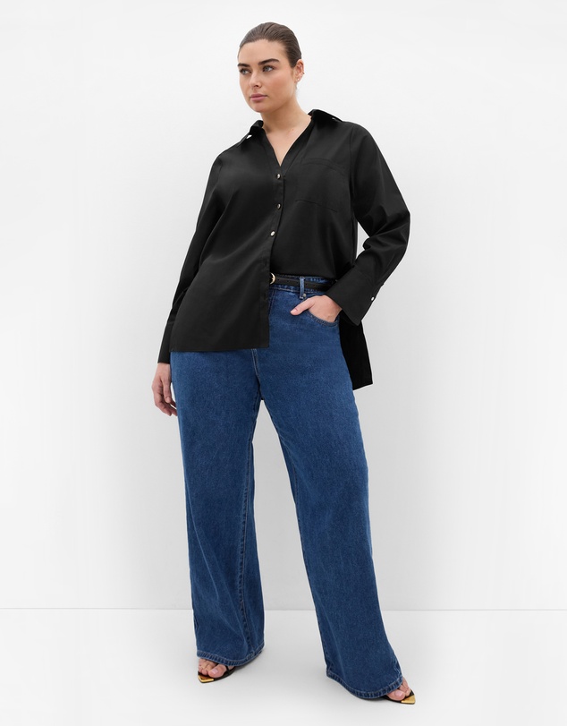 City Chic - Plus size Elevated Long Sleeve Stretch Shirt - black