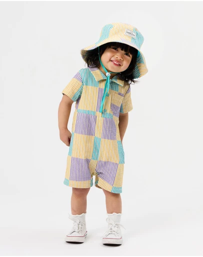 Goldie + Ace - Seersucker Collared Romper - ICONIC EXCLUSIVE - Babies