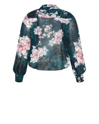 City Chic - Plus size Janine Blossom Print Tie Front Shirt - jade