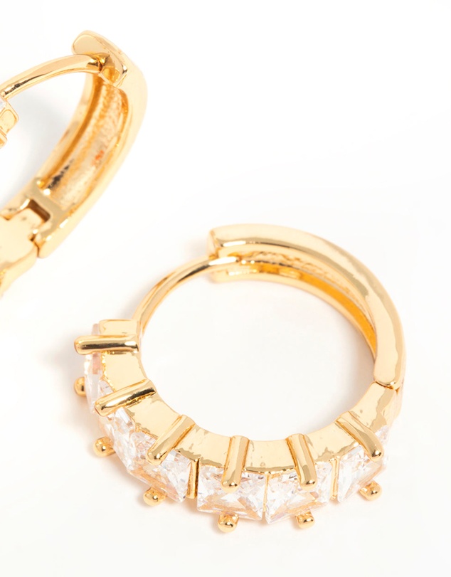 Lovisa - Gold Plated Brass Cubic Zirconia Baguette Medium Huggie Earrings