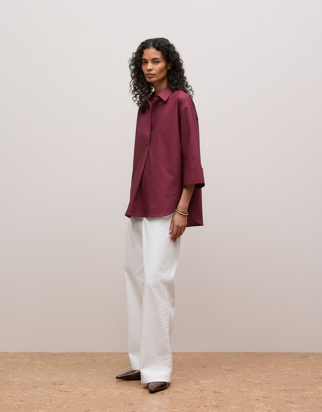 Trenery - Cotton Poplin Half Sleeve Shirt in Auburn