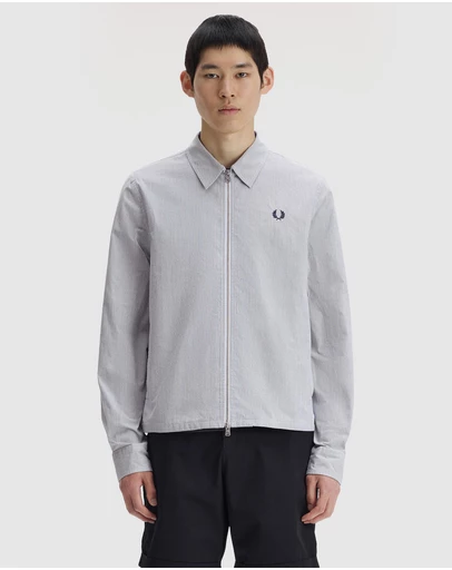 Fred Perry - Striped Seersucker Zip Through Overshirt