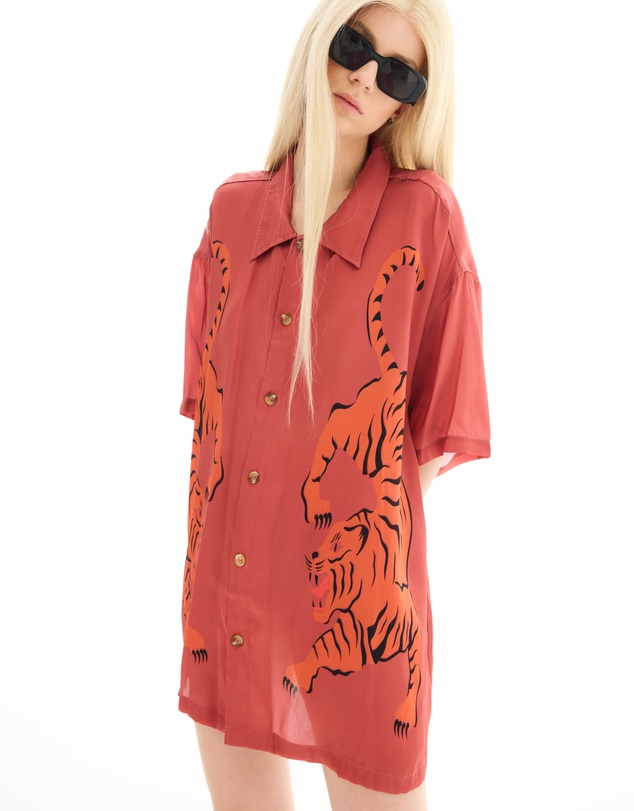 THE TALES - Crouching Tiger Silk Shirt Dress