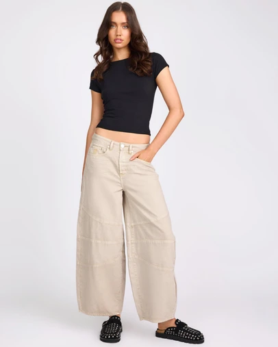 ONE TEASPOON - Barrel Mid Waist Wide Leg Denim Jeans - Stone